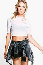 Boohoo Tanya Mesh 1/2 Sleeve Crop