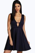 Boohoo Hailey Plunge Neck Bonded Scuba Skater Dress