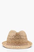 Boohoo Lucy Aztec Trim Straw Trilby Hat