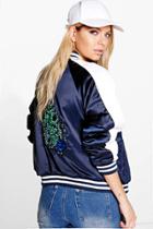 Boohoo Emily Embroidered Bomber Jacket Ink