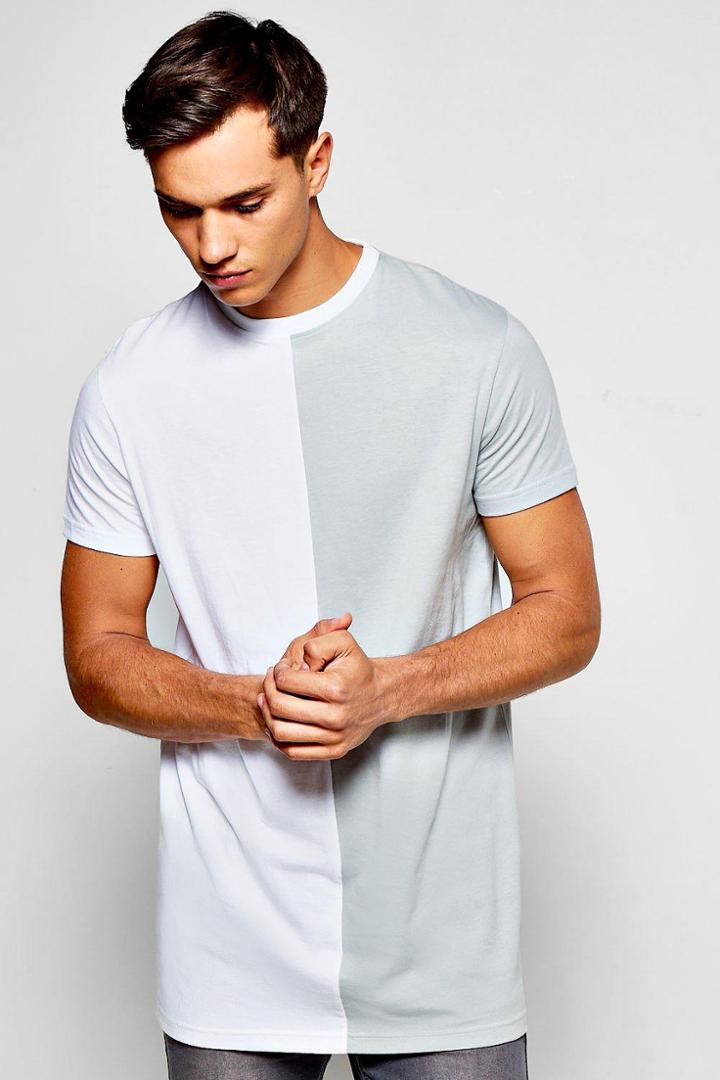 Boohoo Longline Colour Block Half And Half T-shirt Mint