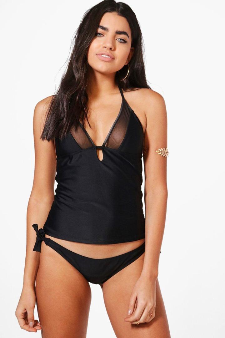 Boohoo Billie Mesh Insert Tankini Set Black