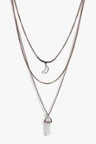 Boohoo Rose Crystal Moon Layered Necklace