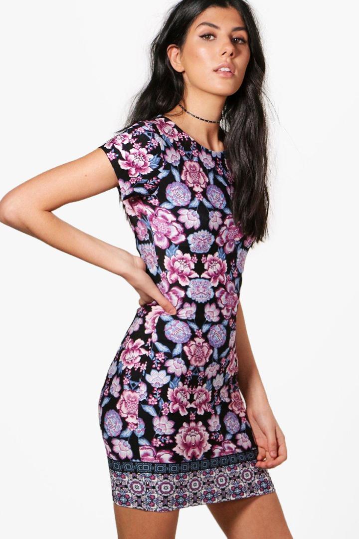 Boohoo Natasha Floral Cap Sleeve Bodycon Dress Multi