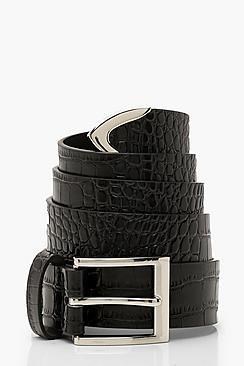Boohoo Western Tipped Faux Croc Boyfriend Belt