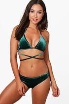 Boohoo Cannes Boutique Velvet Strappy Triangle Bikini