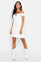 Boohoo Frill Detail Off The Shoulder Shirred Mini Dress