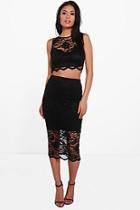 Boohoo Lily Lace Scallop Crop & Midi Skirt Co-ord Set