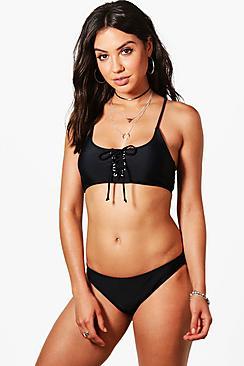 Boohoo Jamaica Lace Up Bandeau Bikini