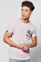 Boohoo Palm Print T Shirt Pocket And Sleeve Turn Up Pink