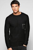 Boohoo Fisherman Rib Jumper With Patch Pockets Black