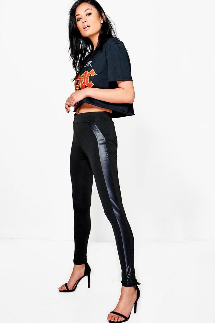 Boohoo Cara Leather Look Panelled Leggings Black