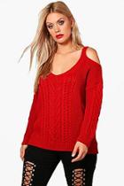 Boohoo Plus Hattie Open Shoulder Cable Knitted Jumper