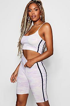 Boohoo Camo Crop Top And Cycle Short Set