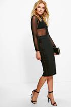 Boohoo Amarah Grid Side Crepe Midi Skirt Black