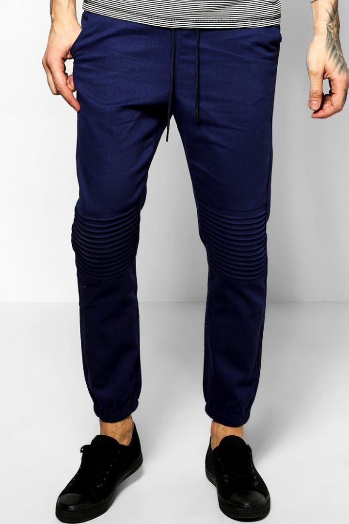 Boohoo Skinny Fit Quilted Biker Joggers Navy
