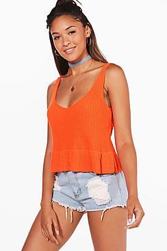 Boohoo Lucy Peplum Hem Knitted Crop Top