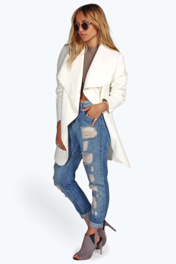 Boohoo Abigail Waterfall Coat - Cream