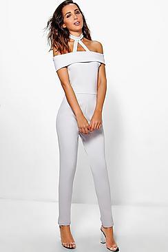 Boohoo Annabel Bardot Choker Detail Jumpsuit