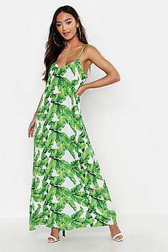 Boohoo Petite Palm Print Woven Maxi Dress