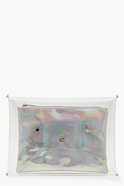 Boohoo Holographic Insert Clear Clutch
