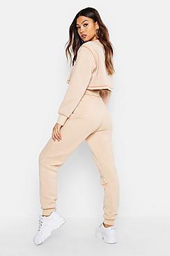 Boohoo Contrast Stitch Cropped Sweat & Jogger Set
