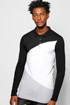 Boohoo Long Sleeved Muscle Fit Spliced Polo Grey