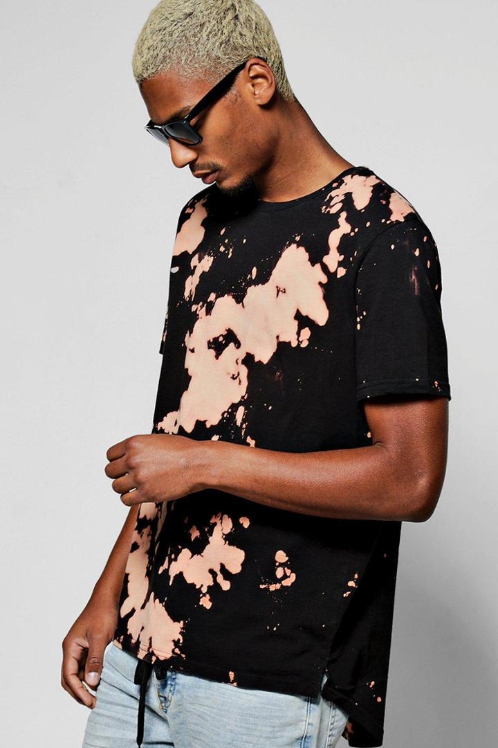 Boohoo Longline Scoop Hem T Shirt In Acid Wash Black