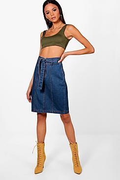 Boohoo Tall Marie Paperbag Waist Denim Skirt