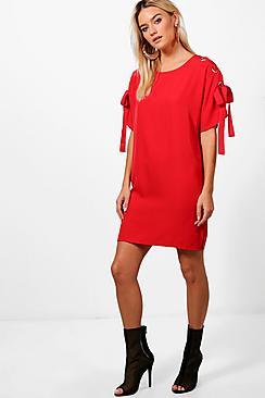 Boohoo Laura Eyelet Lace Up Shift Dress