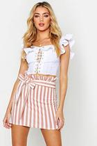 Boohoo Tonal Stripe Belted Paperbag Skirt