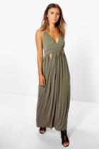 Boohoo Petite Diana Keyhole Detail Maxi Dress Khaki