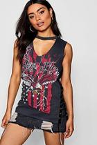 Boohoo Maya Choker Detail Lace Up Band Tee