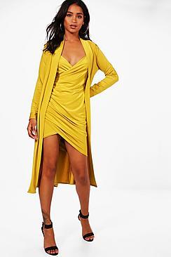 Boohoo Isla Slinky Wrap Dress & Duster Co-ord