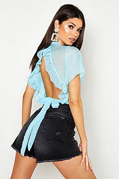 Boohoo Woven Dobby Spot High Neck Open Back Blouse