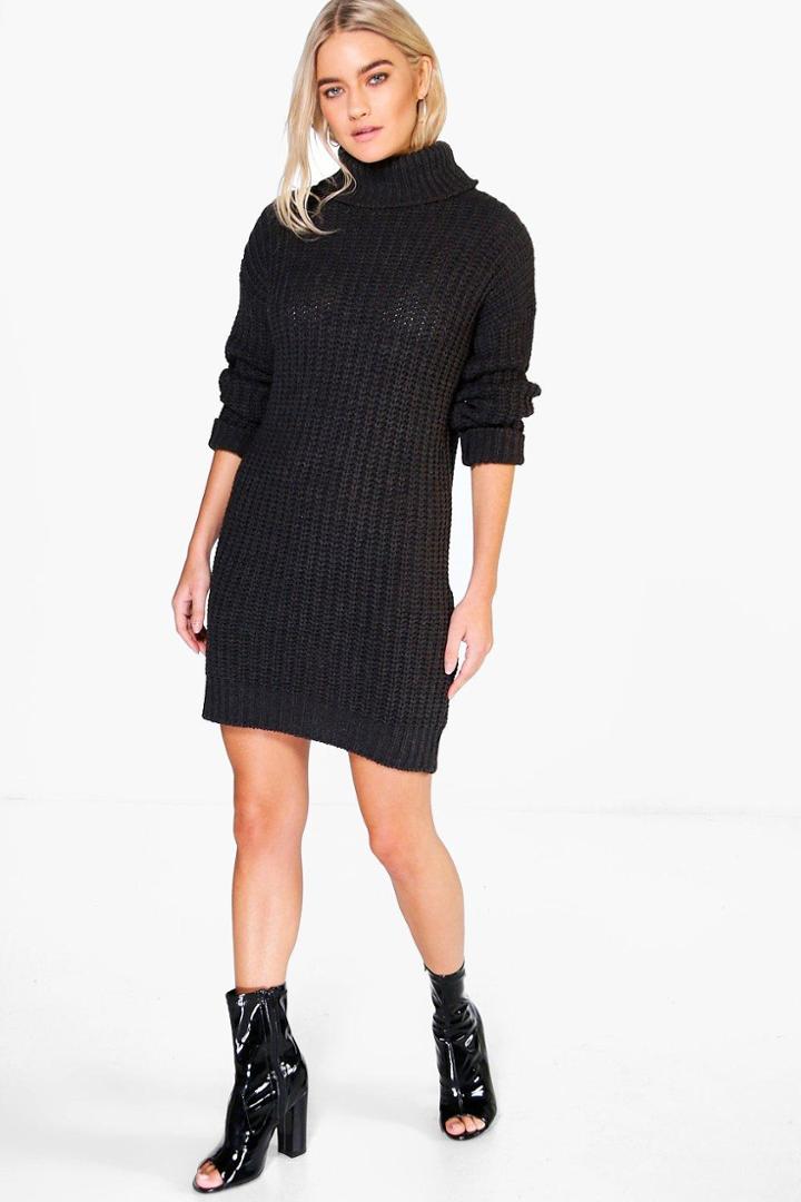 Boohoo Tillie Chunky Roll Neck Jumper Dress Charcoal
