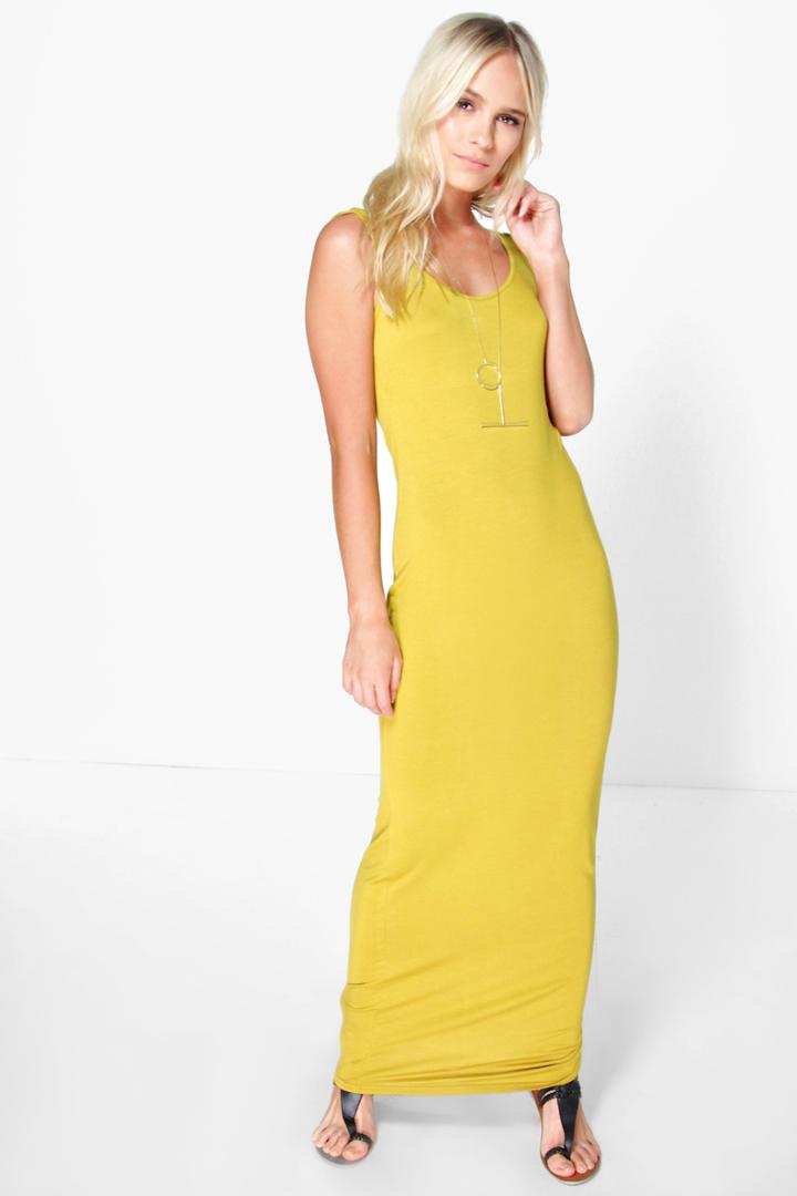 Boohoo Petite Sandy Scoop Neck Maxi Dress Olive