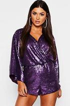Boohoo Sequin Twist Front Kimono Sleeve Romper