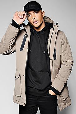 Boohoo Hooded Parka Jacket With Utility Pockets