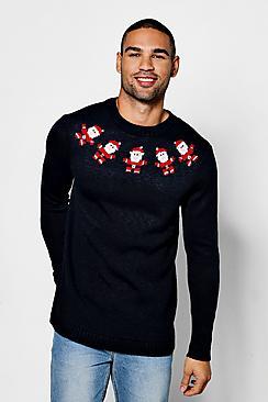 Boohoo Santa Border Christmas Jumper