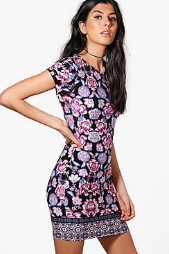 Boohoo Natasha Floral Cap Sleeve Bodycon Dress