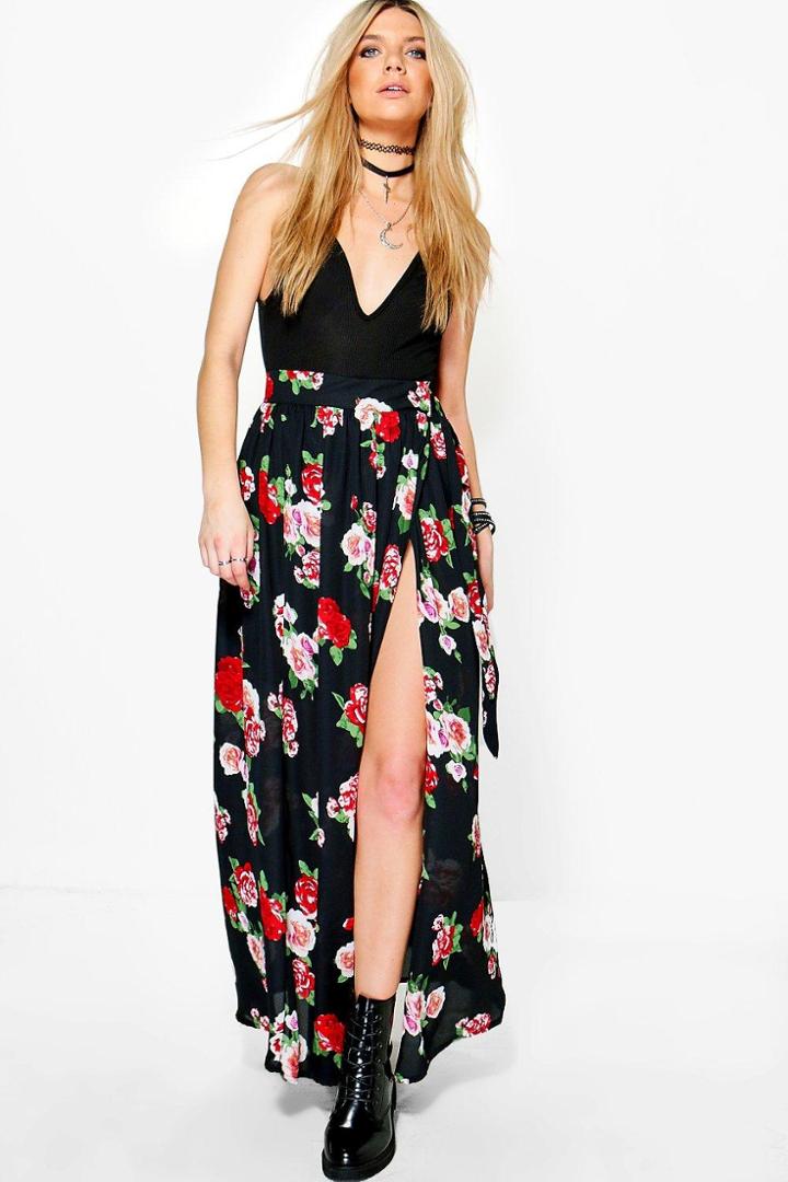 Boohoo Bex Floral Chiffon Wrap Maxi Skirt Multi