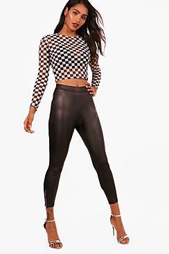Boohoo Marcy Zip Hem Wet Look High Waist Legging