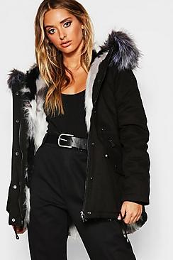 Boohoo Premium Faux Fur Trim Parka