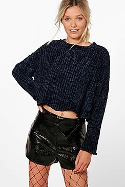 Boohoo Alex Wavy Hem Cropped Chenille Jumper