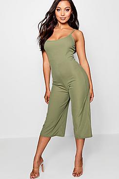 Boohoo Petite Sandra Rib Strappy Culotte Jumpsuit