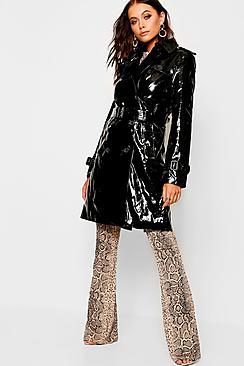 Boohoo Patent Button Front Trench Coat
