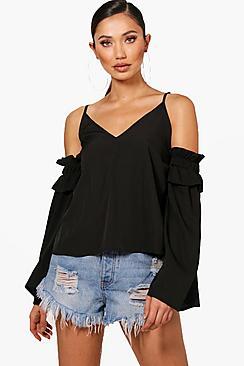 Boohoo Matilda Cold Shoulder Woven Top
