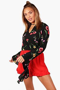 Boohoo Layla Floral Ruffle Sleeve Blouse