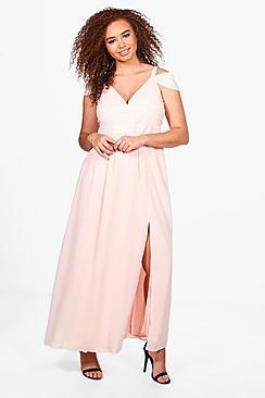 Boohoo Plus Sara Chiffon Open Shoulder Maxi Dress